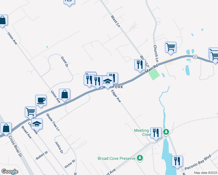 map of restaurants, bars, coffee shops, grocery stores, and more near in Aquebogue