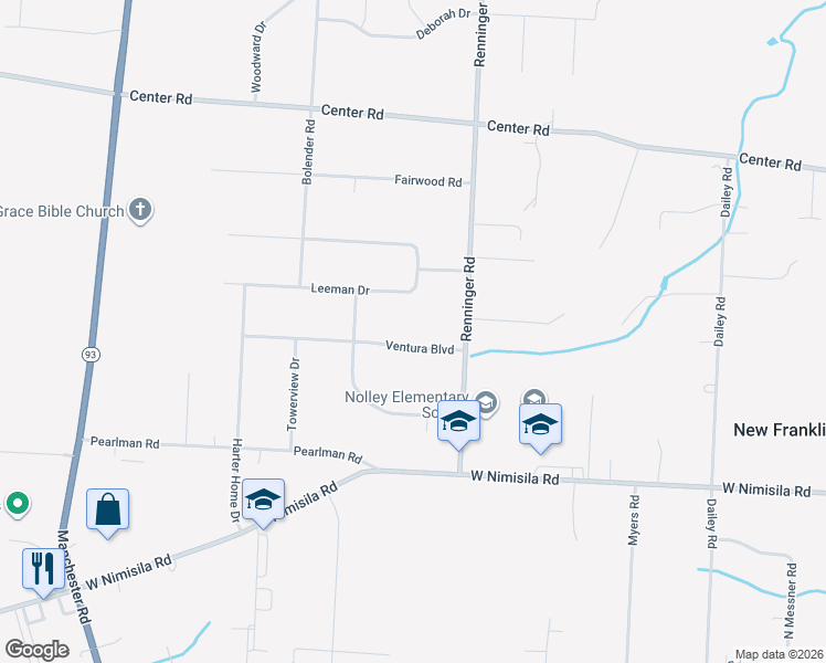 map of restaurants, bars, coffee shops, grocery stores, and more near 614 Ventura Boulevard in Akron