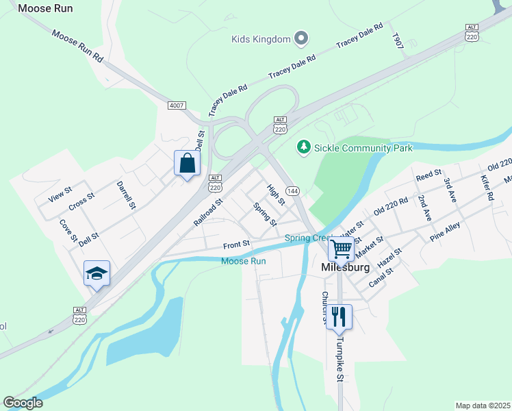 map of restaurants, bars, coffee shops, grocery stores, and more near Logan Street in Bellefonte