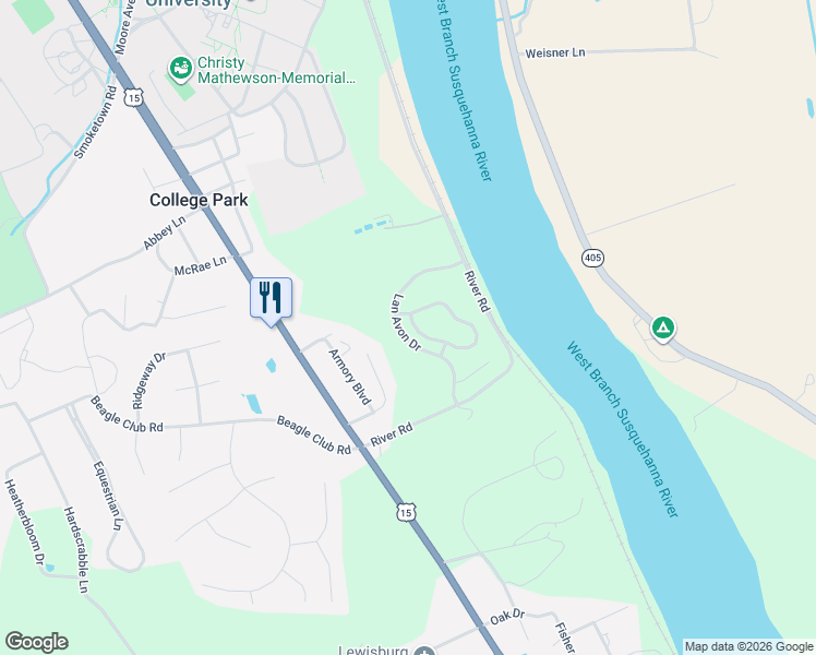 map of restaurants, bars, coffee shops, grocery stores, and more near 166 Victoria Lane in Lewisburg