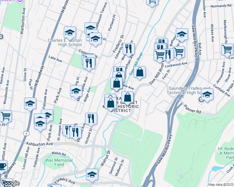 map of restaurants, bars, coffee shops, grocery stores, and more near 540 Nepperhan Avenue in Yonkers