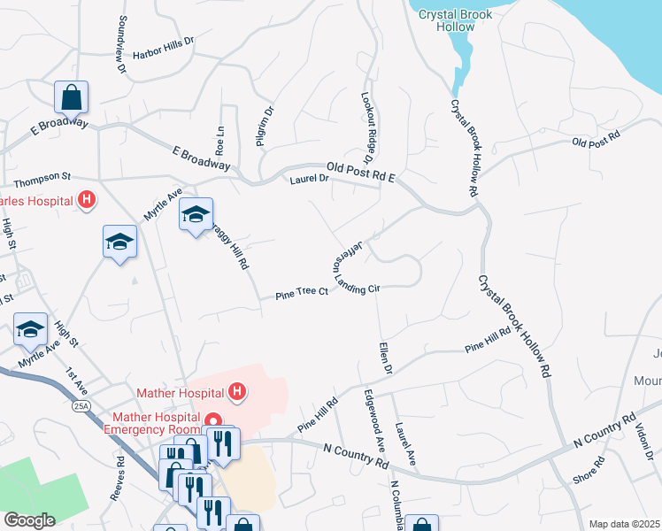 map of restaurants, bars, coffee shops, grocery stores, and more near 26 Jefferson Landing Circle in Port Jefferson