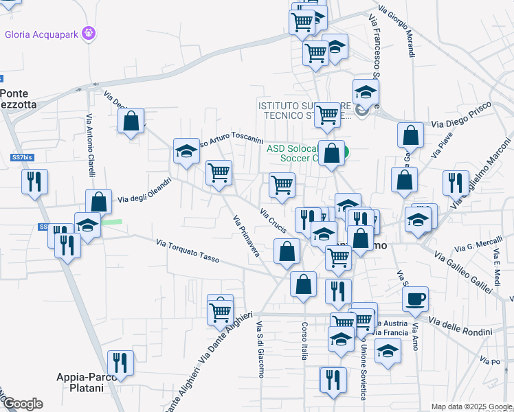 map of restaurants, bars, coffee shops, grocery stores, and more near 18 Via Puccini in Sant'Antimo
