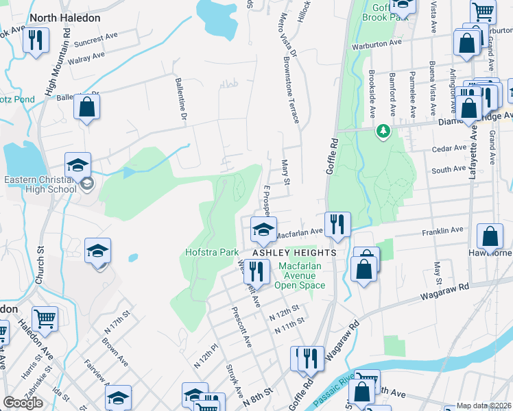 map of restaurants, bars, coffee shops, grocery stores, and more near 24 North 19th Street in Hawthorne