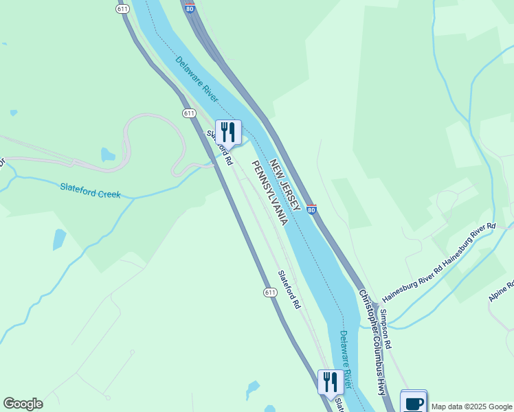 map of restaurants, bars, coffee shops, grocery stores, and more near 553 Slateford Road in Mount Bethel