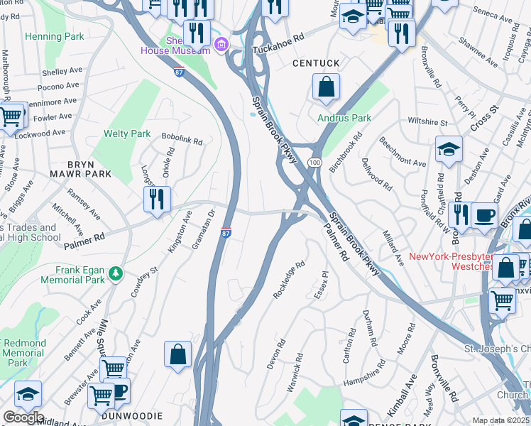 map of restaurants, bars, coffee shops, grocery stores, and more near 609 Palmer Road in Yonkers
