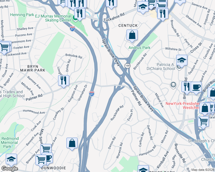 map of restaurants, bars, coffee shops, grocery stores, and more near 609 Palmer Road in Yonkers