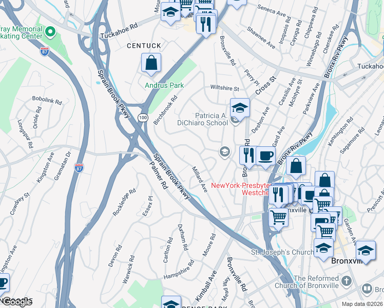 map of restaurants, bars, coffee shops, grocery stores, and more near 144 Ellison Avenue in Yonkers