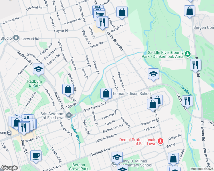 map of restaurants, bars, coffee shops, grocery stores, and more near 15-22 Mandon Place in Fair Lawn