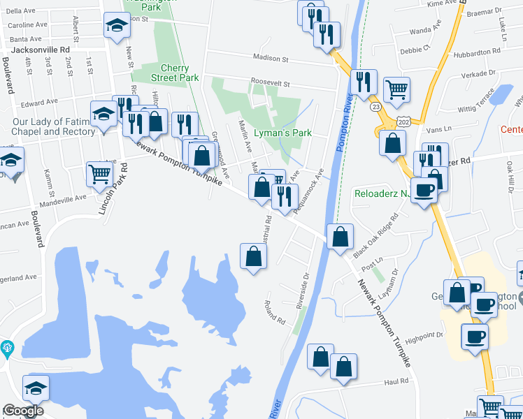 map of restaurants, bars, coffee shops, grocery stores, and more near 60 Newark Pompton Turnpike in Pequannock Township