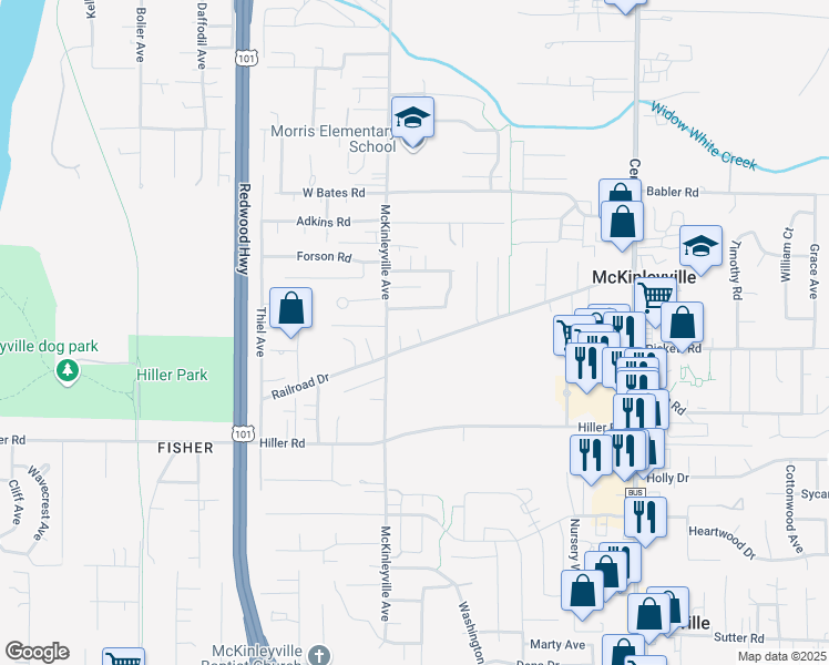 map of restaurants, bars, coffee shops, grocery stores, and more near 1251 Railroad Avenue in McKinleyville