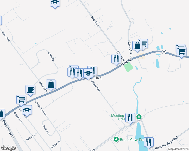 map of restaurants, bars, coffee shops, grocery stores, and more near 548 Main Road in Laurel