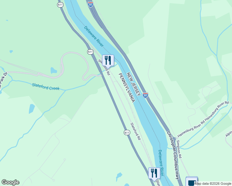 map of restaurants, bars, coffee shops, grocery stores, and more near 588 Slateford Road in Mount Bethel