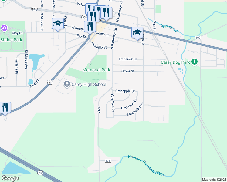 map of restaurants, bars, coffee shops, grocery stores, and more near 306 Crabapple Drive in Carey