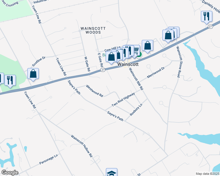 map of restaurants, bars, coffee shops, grocery stores, and more near 4 Lee Lane in Wainscott