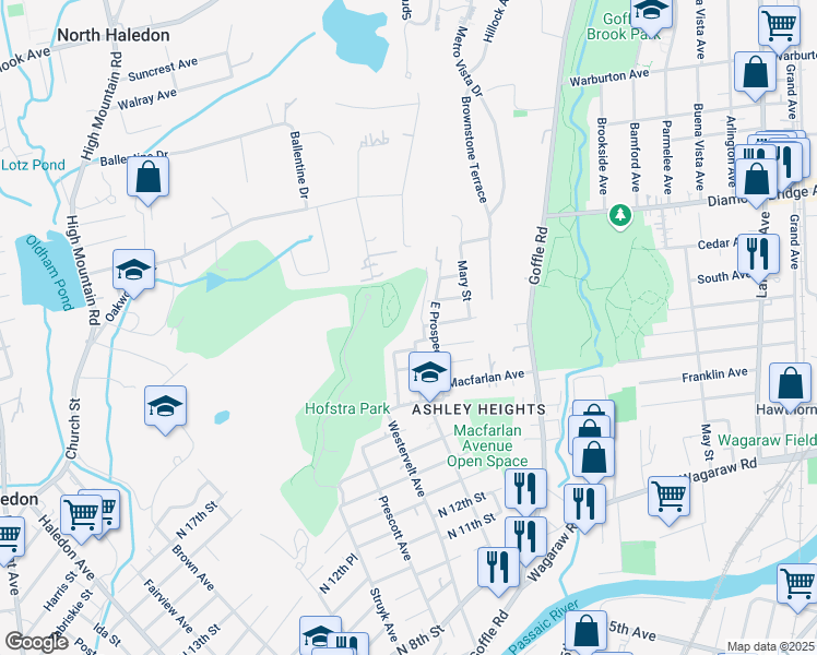 map of restaurants, bars, coffee shops, grocery stores, and more near 24 North 19th Street in Hawthorne
