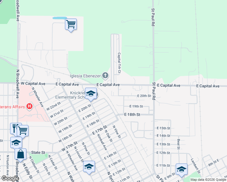 map of restaurants, bars, coffee shops, grocery stores, and more near 515 East Capital Avenue in Grand Island