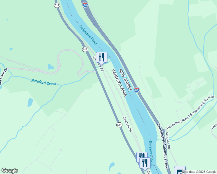 map of restaurants, bars, coffee shops, grocery stores, and more near 588 Slateford Road in Mount Bethel