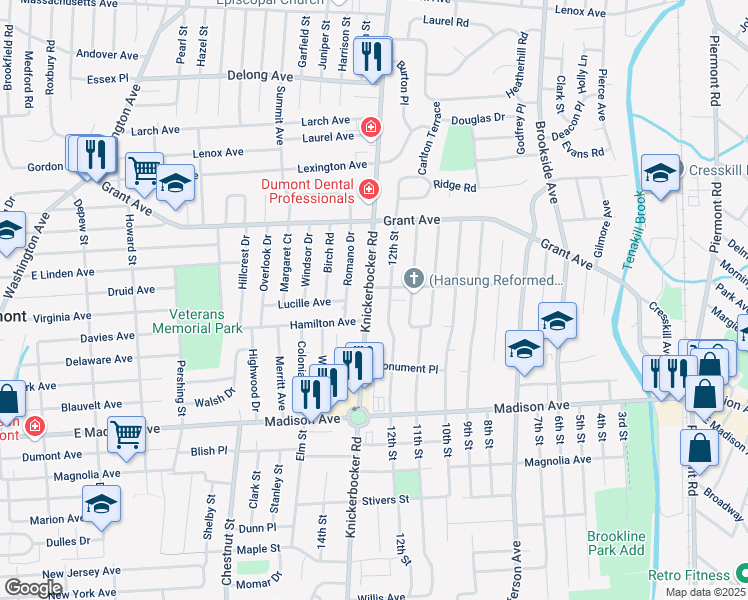 map of restaurants, bars, coffee shops, grocery stores, and more near 203 Lexington Avenue in Cresskill