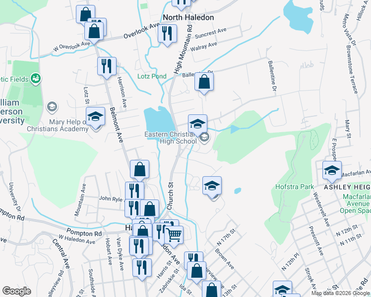 map of restaurants, bars, coffee shops, grocery stores, and more near 43 Oakwood Avenue in North Haledon