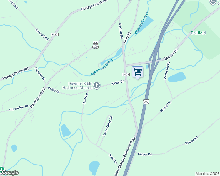 map of restaurants, bars, coffee shops, grocery stores, and more near 205 Keller Drive in Stroudsburg