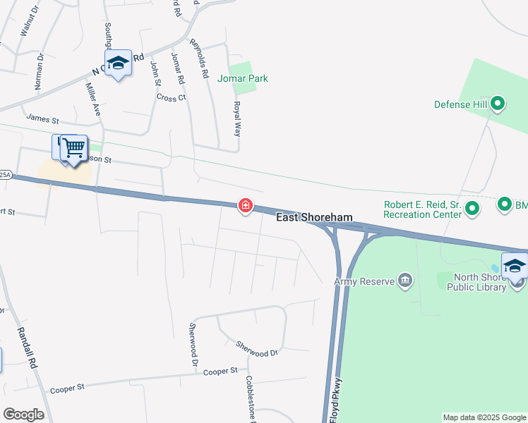 map of restaurants, bars, coffee shops, grocery stores, and more near 200 New York State Bicycle Route 25 in Shoreham