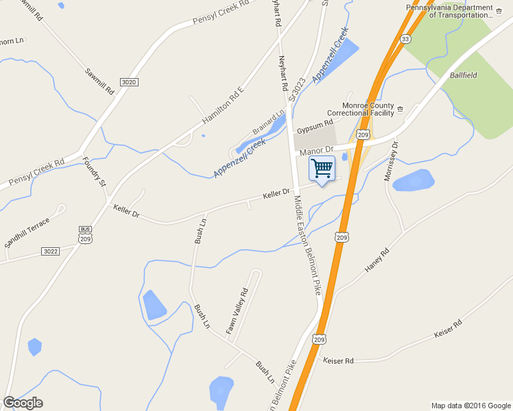 map of restaurants, bars, coffee shops, grocery stores, and more near 205 Keller Drive in Stroudsburg