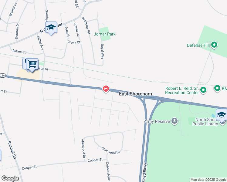 map of restaurants, bars, coffee shops, grocery stores, and more near 200 New York State Bicycle Route 25 in Shoreham