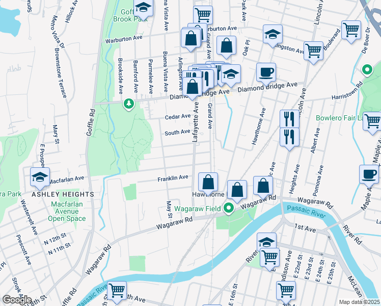 map of restaurants, bars, coffee shops, grocery stores, and more near in Hawthorne