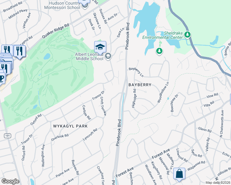 map of restaurants, bars, coffee shops, grocery stores, and more near 9 Amanda Lane in New Rochelle