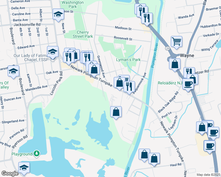 map of restaurants, bars, coffee shops, grocery stores, and more near 8 Newark Pompton Turnpike in Pequannock Township