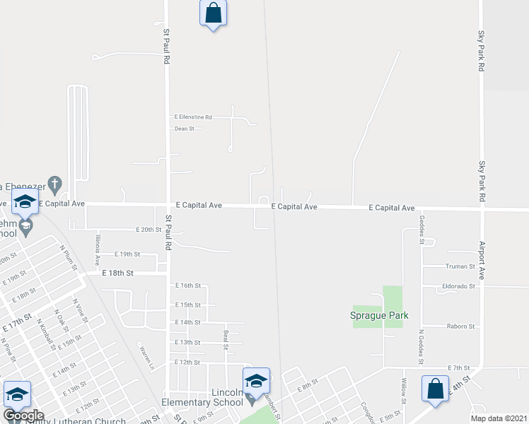 map of restaurants, bars, coffee shops, grocery stores, and more near 1027 East Capital Avenue in Grand Island