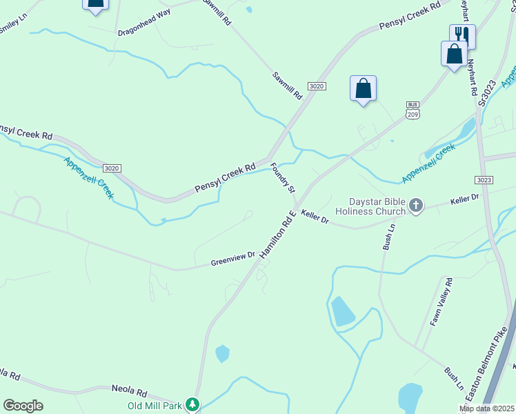 map of restaurants, bars, coffee shops, grocery stores, and more near Sandhill Terrace in Stroudsburg
