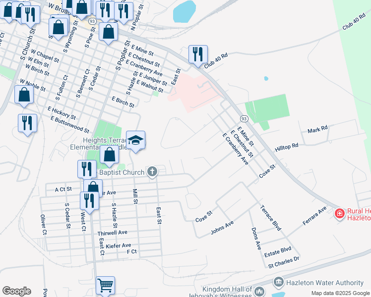 map of restaurants, bars, coffee shops, grocery stores, and more near 125 Wilson Drive in Hazleton