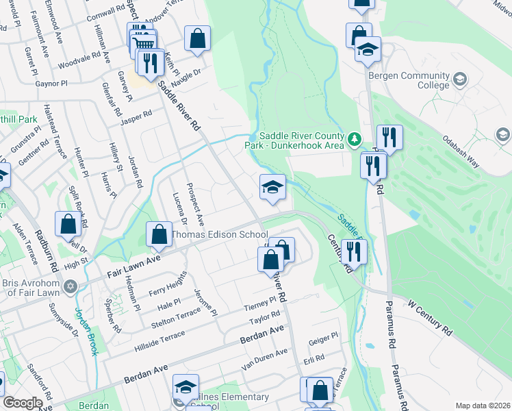 map of restaurants, bars, coffee shops, grocery stores, and more near in Fair Lawn