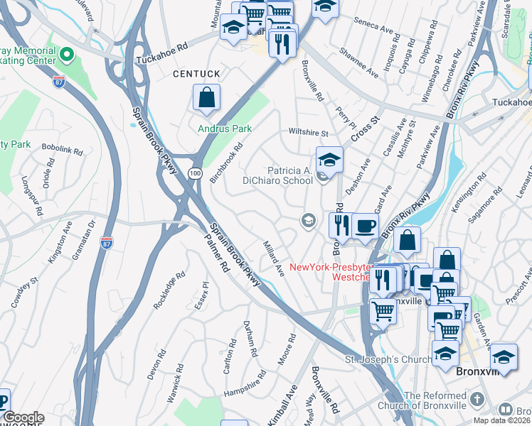 map of restaurants, bars, coffee shops, grocery stores, and more near 144 Ellison Avenue in Yonkers