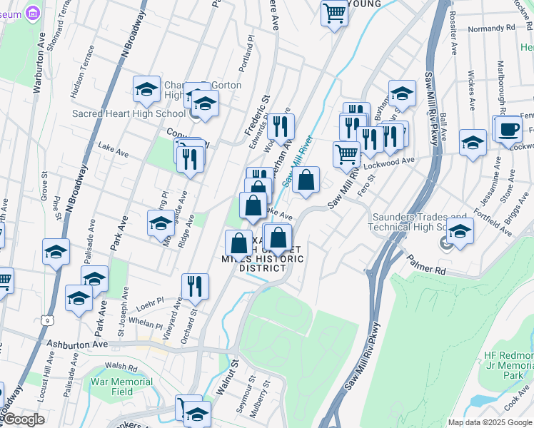 map of restaurants, bars, coffee shops, grocery stores, and more near 578 Nepperhan Avenue in Yonkers