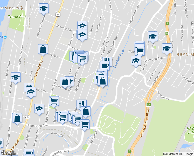 map of restaurants, bars, coffee shops, grocery stores, and more near 489 Nepperhan Avenue in Yonkers