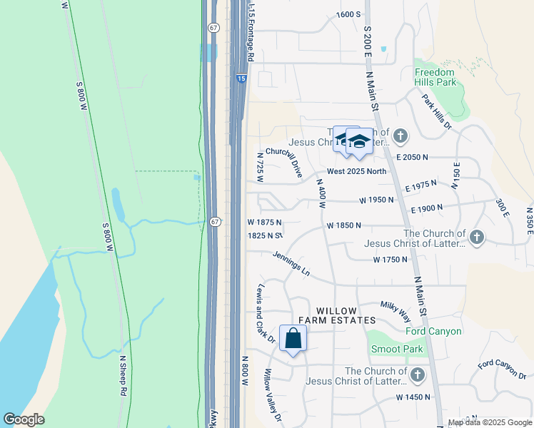 map of restaurants, bars, coffee shops, grocery stores, and more near 715 West 1900 North in Centerville