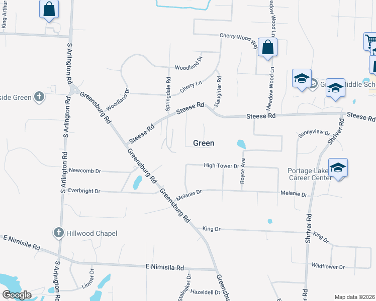 map of restaurants, bars, coffee shops, grocery stores, and more near 1364 Walnut Ridge Drive in Uniontown