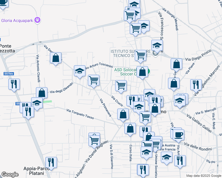 map of restaurants, bars, coffee shops, grocery stores, and more near 18 Via Giacomo Puccini in Sant'Antimo