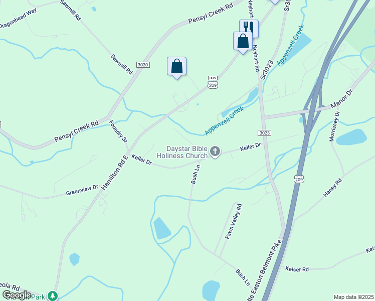 map of restaurants, bars, coffee shops, grocery stores, and more near 102 Marsh Road in Stroudsburg