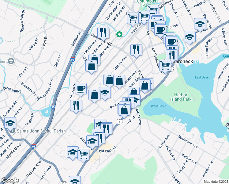 map of restaurants, bars, coffee shops, grocery stores, and more near 202 Sand Street in Mamaroneck