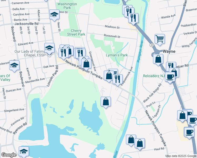 map of restaurants, bars, coffee shops, grocery stores, and more near 8 Newark Pompton Turnpike in Pequannock Township