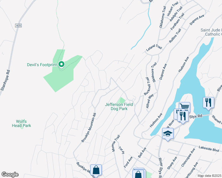 map of restaurants, bars, coffee shops, grocery stores, and more near 34 Northwestern Trail in Hopatcong