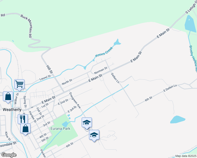 map of restaurants, bars, coffee shops, grocery stores, and more near 900 East Main Street in Weatherly