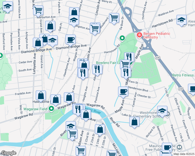 map of restaurants, bars, coffee shops, grocery stores, and more near 37 Loretto Avenue in Fair Lawn