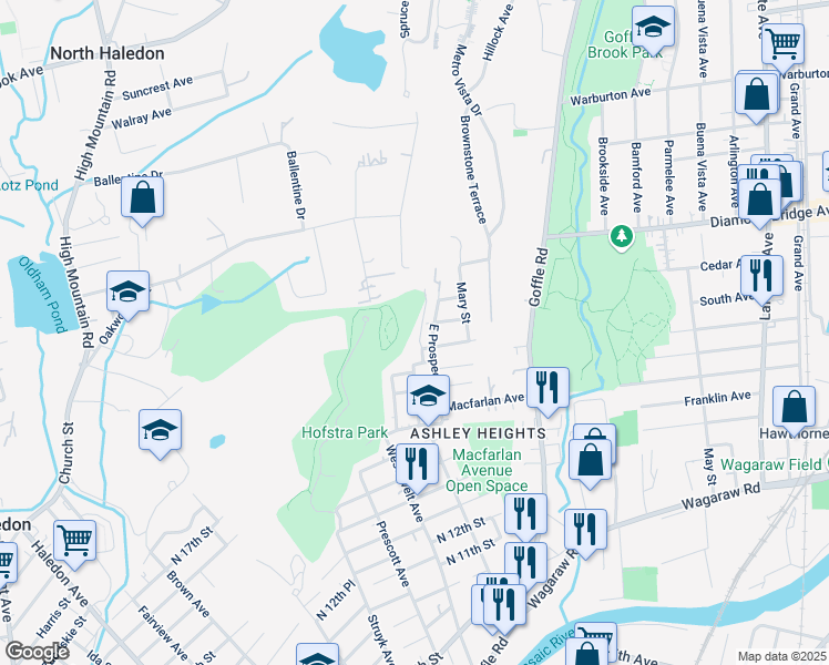 map of restaurants, bars, coffee shops, grocery stores, and more near 24 North 19th Street in Hawthorne