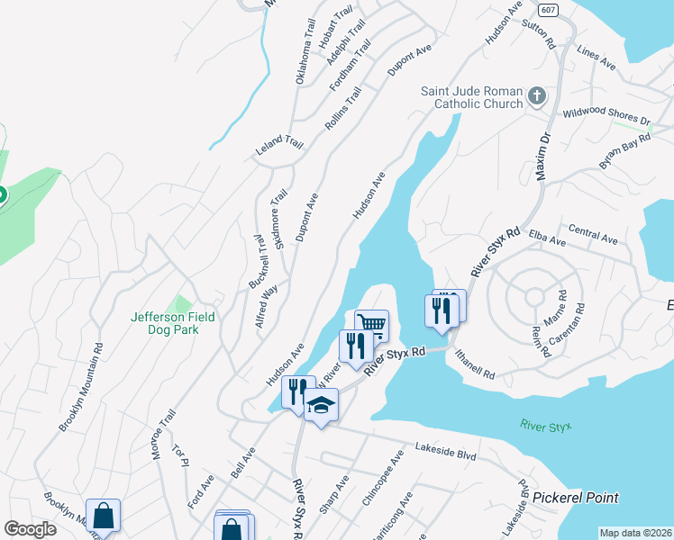 map of restaurants, bars, coffee shops, grocery stores, and more near 165 Hudson Avenue in Hopatcong