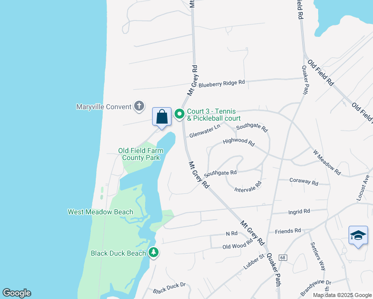 map of restaurants, bars, coffee shops, grocery stores, and more near 43 Mount Grey Road in Setauket- East Setauket